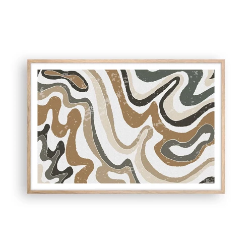 Plagát v ráme zo svetlého duba - Meandre zemitých farieb - 91x61 cm
