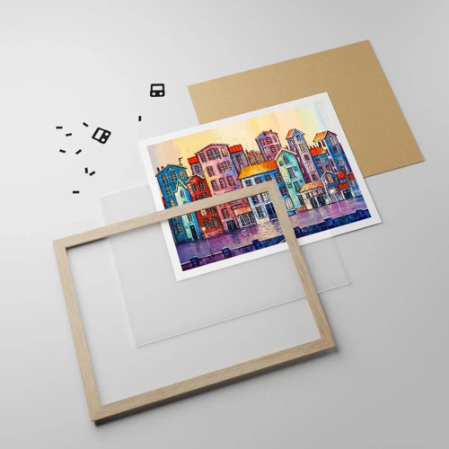 Plagát v ráme zo svetlého duba - Mesto ako z rozprávky - 91x61 cm