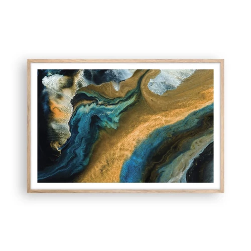 Plagát v ráme zo svetlého duba - Modrá – žltá – vzájomné vplyvy - 91x61 cm