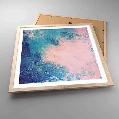 Plagát v ráme zo svetlého duba - Modré objatie - 50x50 cm
