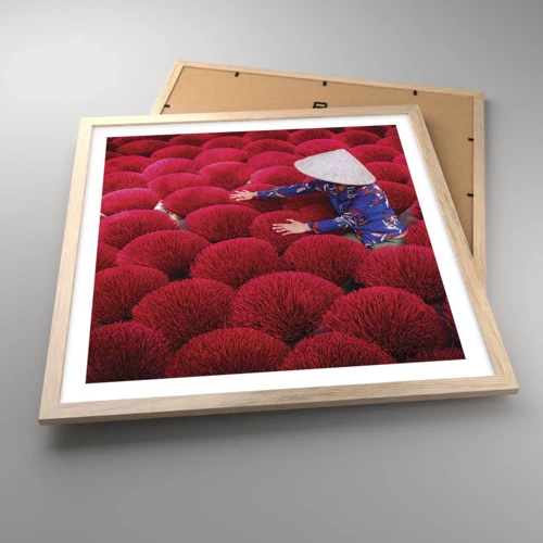 Plagát v ráme zo svetlého duba - Na ryžovom poli - 50x50 cm
