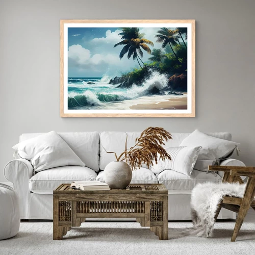 Plagát v ráme zo svetlého duba - Na tropickom pobreží - 70x50 cm