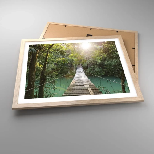 Plagát v ráme zo svetlého duba - Nad azúrovou vodou do azúrového lesa - 50x40 cm
