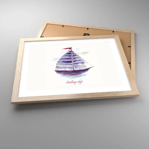 Plagát v ráme zo svetlého duba - Napnuté plachty a pokojná voda - 40x30 cm