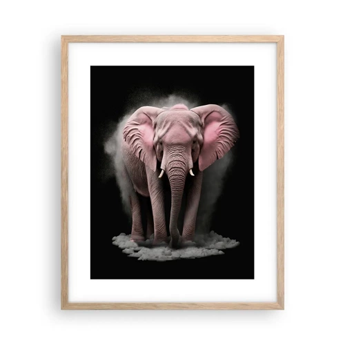 Plagát v ráme zo svetlého duba - Nemysli na ružového slona! - 40x50 cm