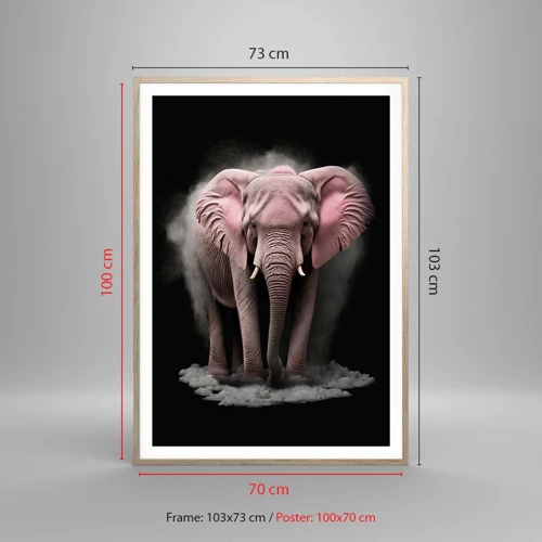 Plagát v ráme zo svetlého duba - Nemysli na ružového slona! - 70x100 cm