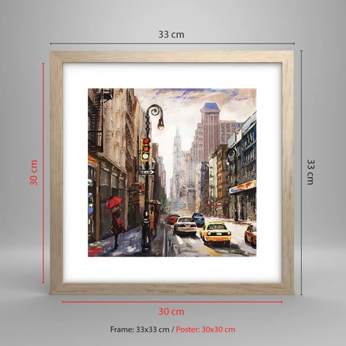 Plagát v ráme zo svetlého duba - New York – farebný aj v daždi - 30x30 cm