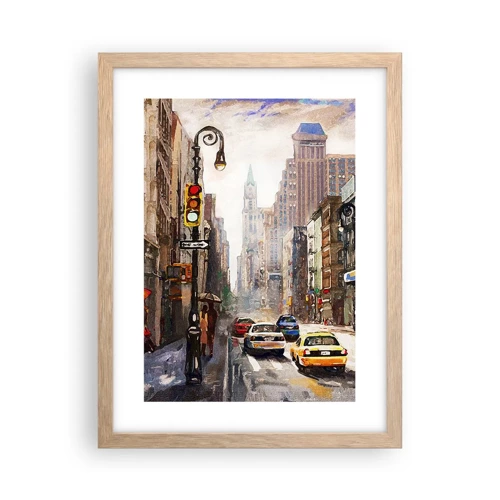 Plagát v ráme zo svetlého duba - New York – farebný aj v daždi - 30x40 cm