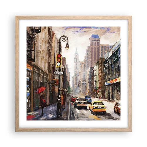 Plagát v ráme zo svetlého duba - New York – farebný aj v daždi - 50x50 cm