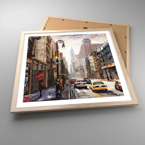 Plagát v ráme zo svetlého duba - New York – farebný aj v daždi - 50x50 cm