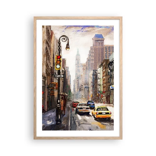 Plagát v ráme zo svetlého duba - New York – farebný aj v daždi - 50x70 cm