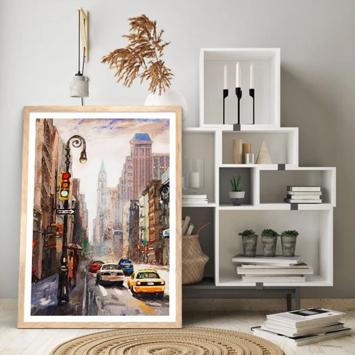 Plagát v ráme zo svetlého duba - New York – farebný aj v daždi - 50x70 cm