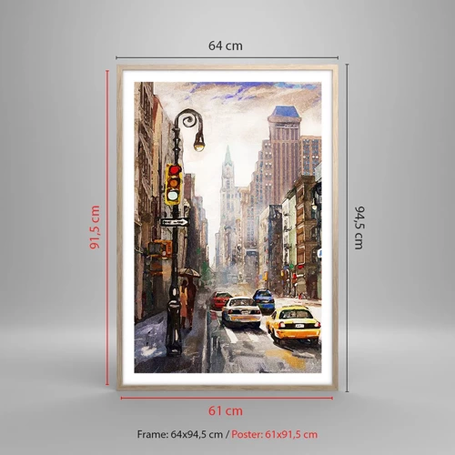 Plagát v ráme zo svetlého duba - New York – farebný aj v daždi - 61x91 cm