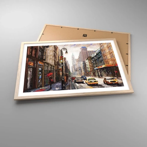 Plagát v ráme zo svetlého duba - New York – farebný aj v daždi - 70x50 cm