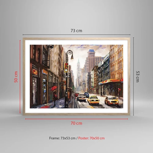 Plagát v ráme zo svetlého duba - New York – farebný aj v daždi - 70x50 cm