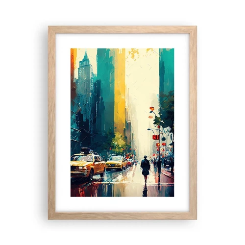 Plagát v ráme zo svetlého duba - New York – tu je aj dážď farebný - 30x40 cm