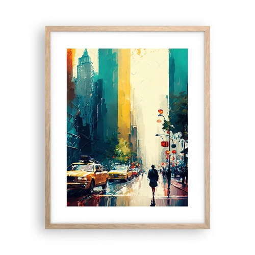 Plagát v ráme zo svetlého duba - New York – tu je aj dážď farebný - 40x50 cm