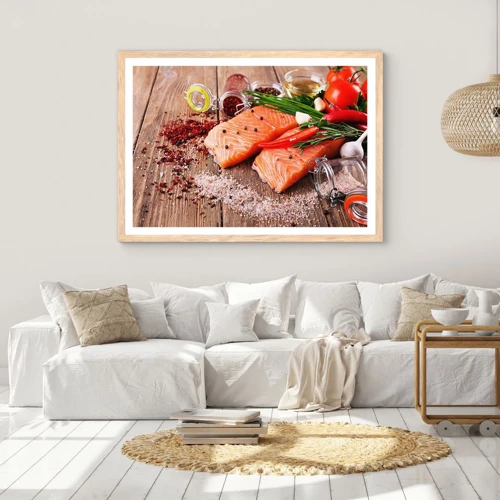Plagát v ráme zo svetlého duba - Nórske dobrodružstvo v kuchyni - 70x50 cm