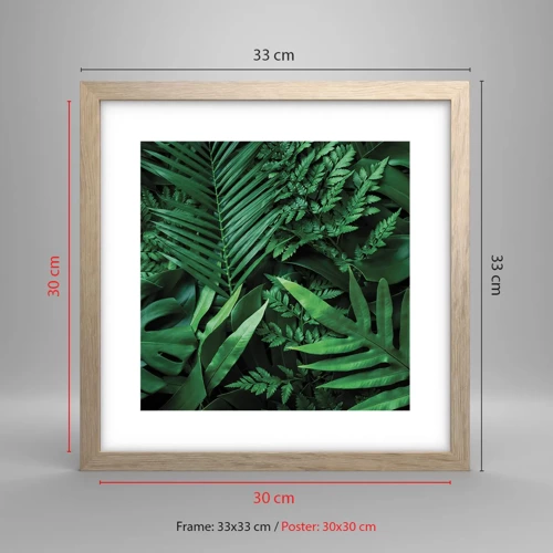 Plagát v ráme zo svetlého duba - Objaté v zeleni - 30x30 cm