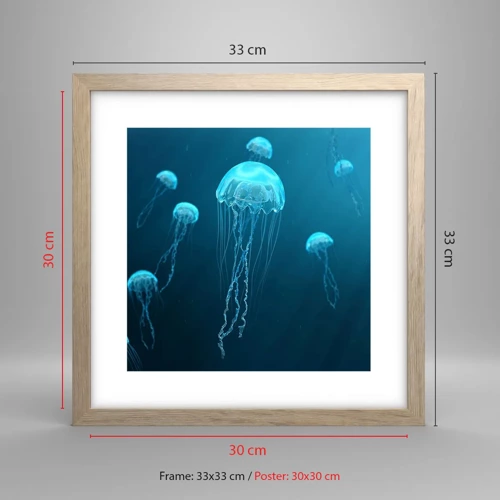 Plagát v ráme zo svetlého duba - Oceánsky tanec - 30x30 cm