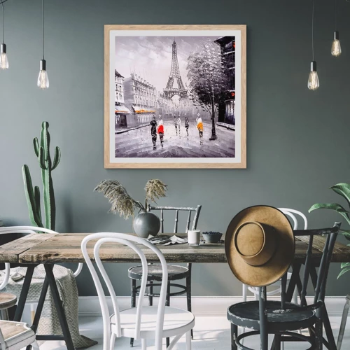Plagát v ráme zo svetlého duba - Parížska prechádzka - 50x50 cm