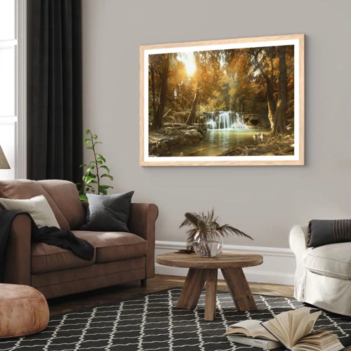 Plagát v ráme zo svetlého duba - Parkový vodopád - 40x30 cm