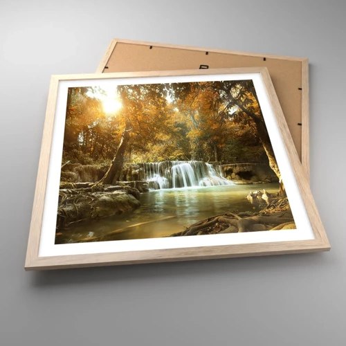 Plagát v ráme zo svetlého duba - Parkový vodopád - 50x50 cm