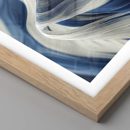 Plagát v ráme zo svetlého duba - Plynulosť modrej a bielej - 30x30 cm