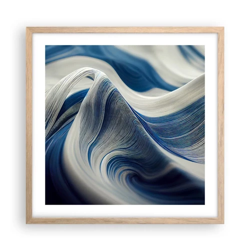 Plagát v ráme zo svetlého duba - Plynulosť modrej a bielej - 50x50 cm