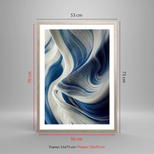 Plagát v ráme zo svetlého duba - Plynulosť modrej a bielej - 50x70 cm