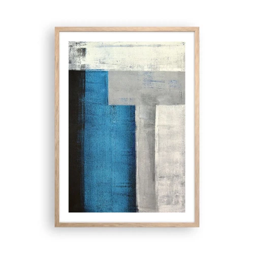Plagát v ráme zo svetlého duba - Poetická kompozícia šedej a modrej - 50x70 cm