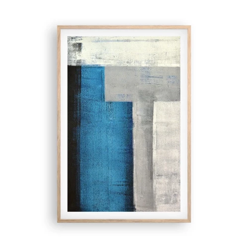 Plagát v ráme zo svetlého duba - Poetická kompozícia šedej a modrej - 61x91 cm