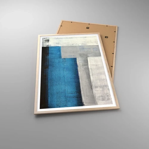 Plagát v ráme zo svetlého duba - Poetická kompozícia šedej a modrej - 61x91 cm