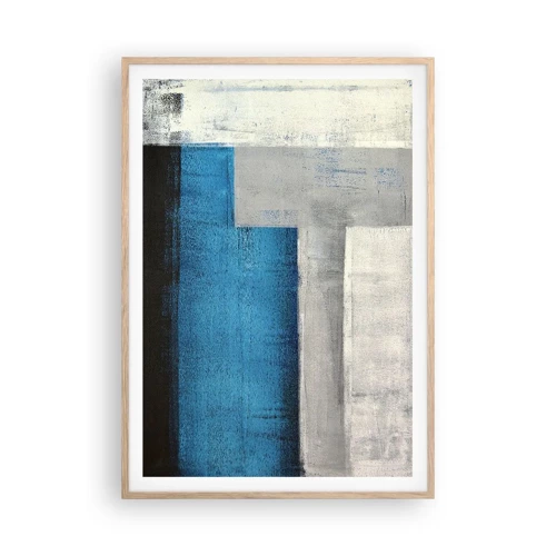 Plagát v ráme zo svetlého duba - Poetická kompozícia šedej a modrej - 70x100 cm