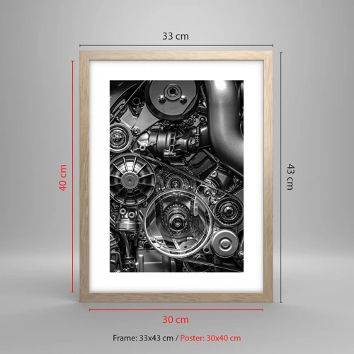 Plagát v ráme zo svetlého duba - Poézia mechaniky - 30x40 cm