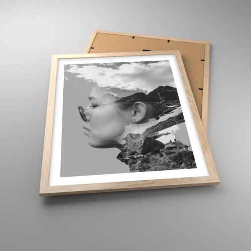 Plagát v ráme zo svetlého duba - Povznešený portrét v oblakoch - 40x50 cm