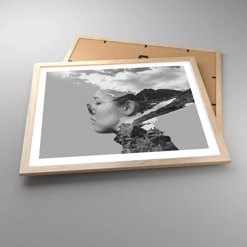 Plagát v ráme zo svetlého duba - Povznešený portrét v oblakoch - 50x40 cm
