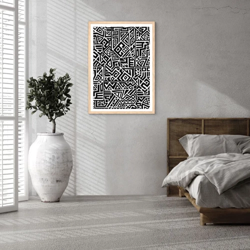 Plagát v ráme zo svetlého duba - Predkolumbovská kompozícia - 40x50 cm