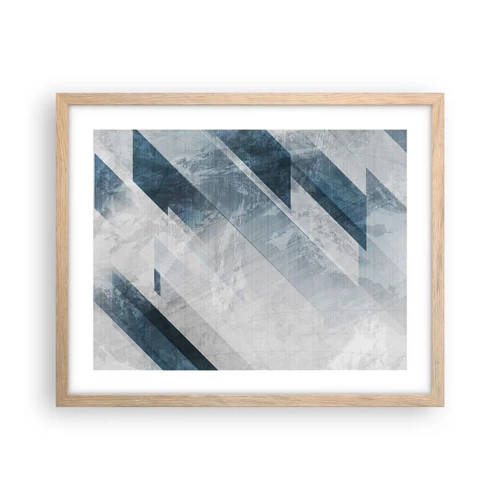 Plagát v ráme zo svetlého duba - Priestorová kompozícia – pohyb šedej - 50x40 cm