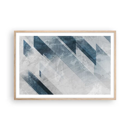Plagát v ráme zo svetlého duba - Priestorová kompozícia – pohyb šedej - 91x61 cm