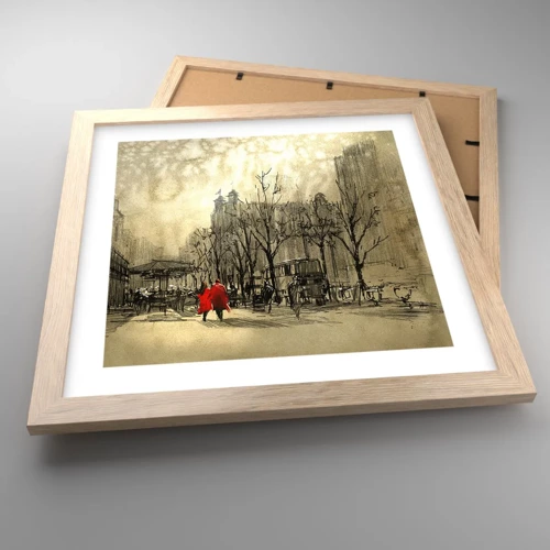 Plagát v ráme zo svetlého duba - Rande v londýnskej hmle  - 30x30 cm