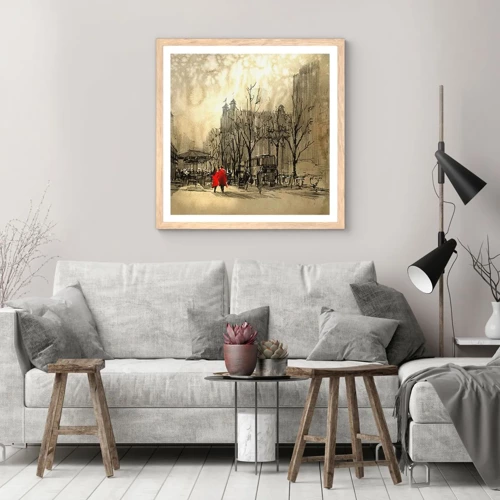 Plagát v ráme zo svetlého duba - Rande v londýnskej hmle  - 30x30 cm