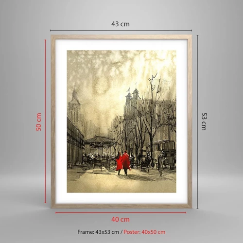 Plagát v ráme zo svetlého duba - Rande v londýnskej hmle  - 40x50 cm
