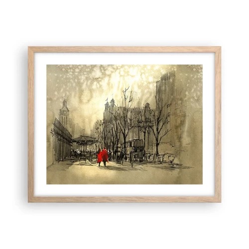 Plagát v ráme zo svetlého duba - Rande v londýnskej hmle  - 50x40 cm