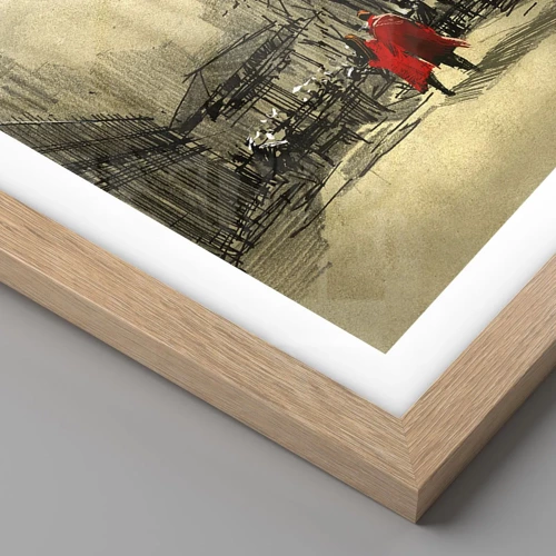 Plagát v ráme zo svetlého duba - Rande v londýnskej hmle  - 50x40 cm