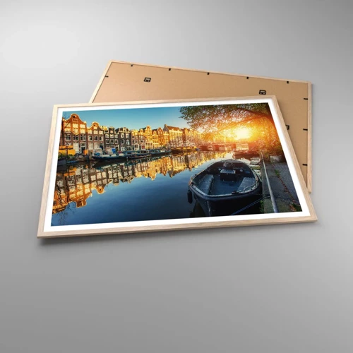 Plagát v ráme zo svetlého duba - Ráno v Amsterdame - 100x70 cm