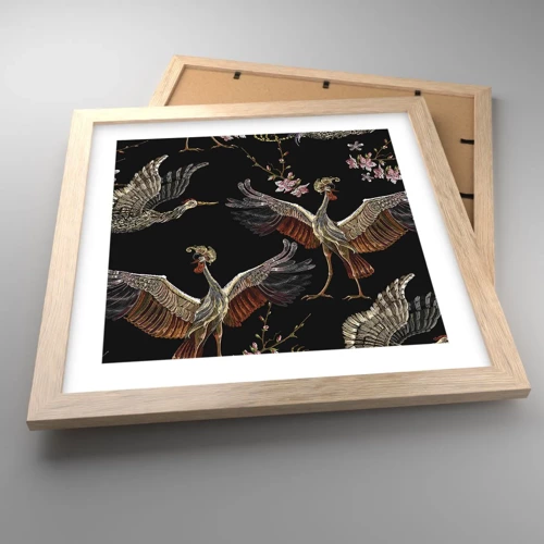 Plagát v ráme zo svetlého duba - Rozprávkový vták - 30x30 cm