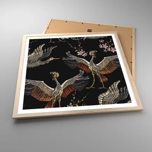 Plagát v ráme zo svetlého duba - Rozprávkový vták - 60x60 cm