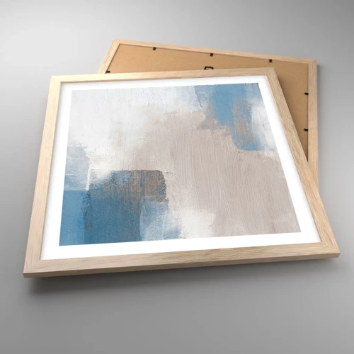 Plagát v ráme zo svetlého duba - Ružová abstrakcia za modrým závojom - 40x40 cm