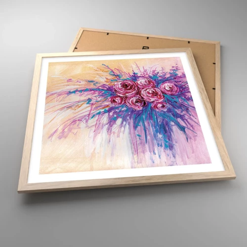 Plagát v ráme zo svetlého duba - Ružová fontána - 50x50 cm